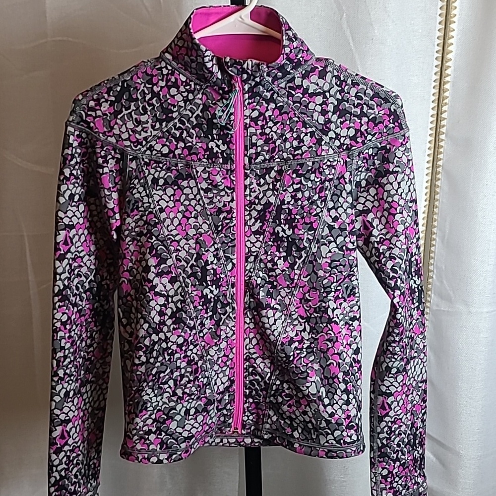 Ivivva Kids Girls Jacket Gray Pink Zip Back Pocket Thumbhole Fold Over Cuff 12